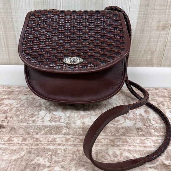 Vtg Brighton Weaved Brown Leather Crossbody Shoulder Purse Quiet Luxury Classic - Picture 2 of 14